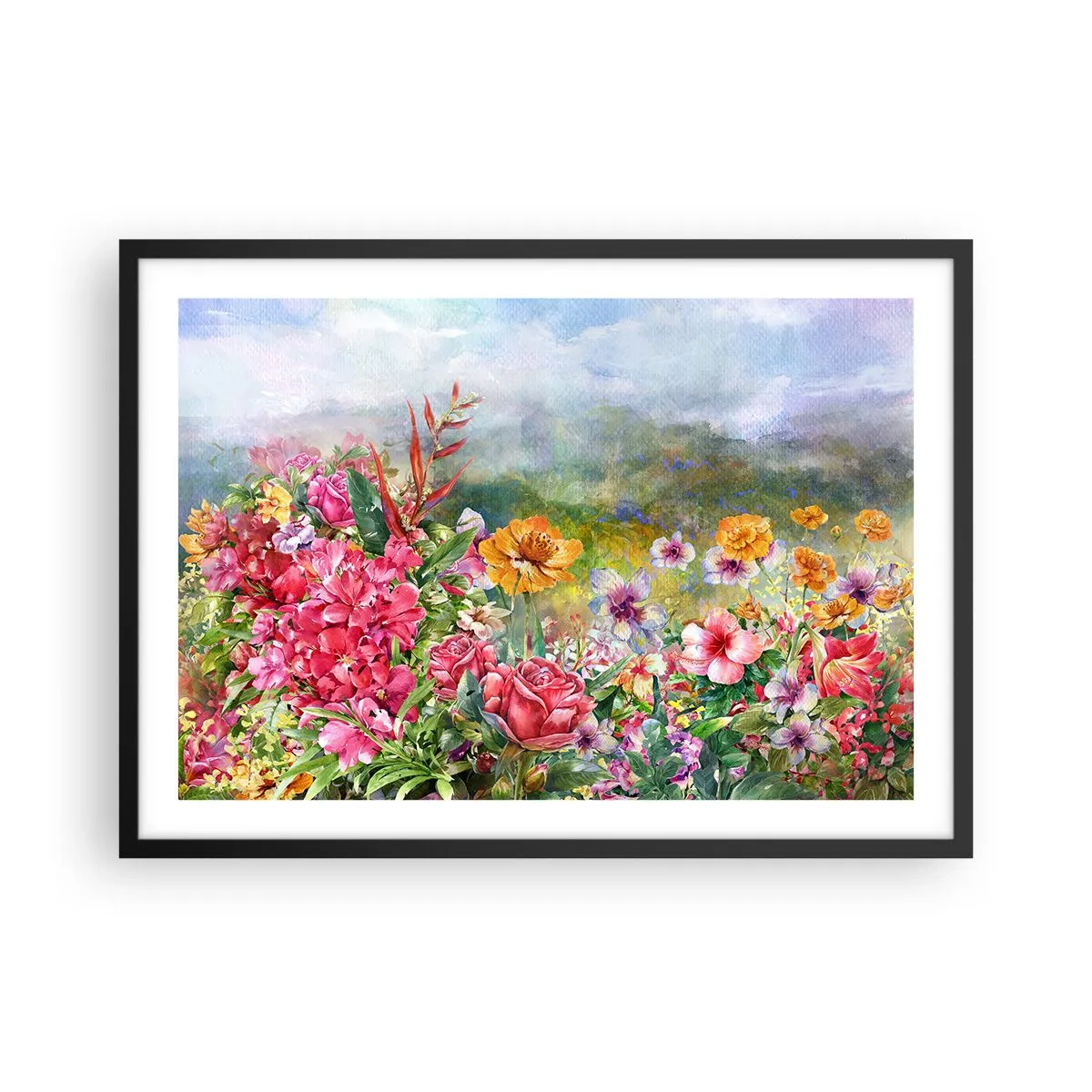 Poster in een zwarte lijst - Een tuin die gek is geworden - 70x50 cm