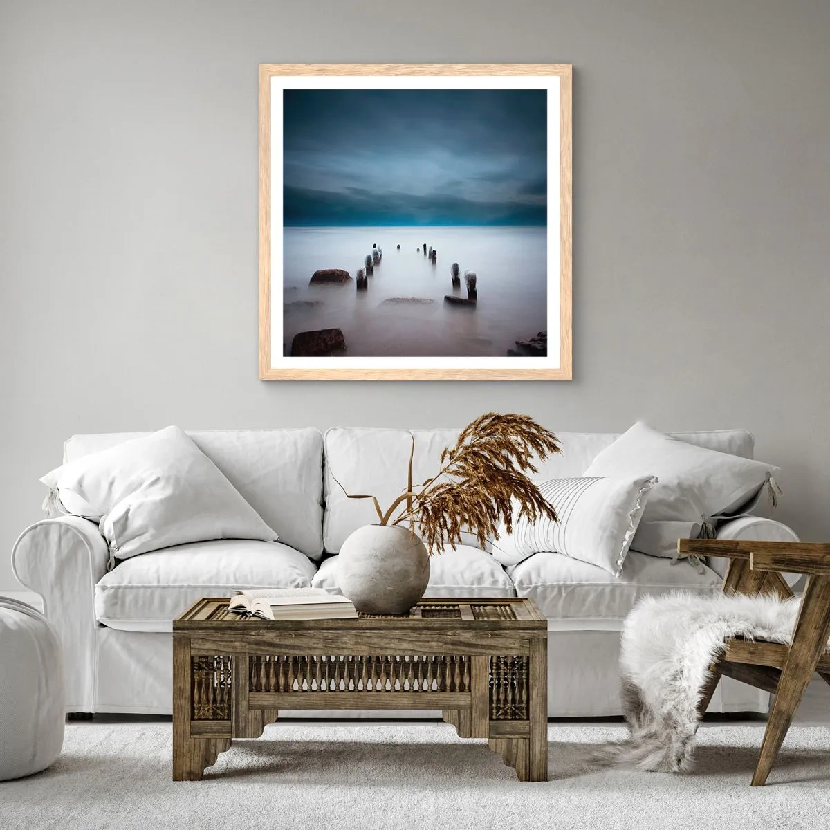 Een poster in een licht eiken lijst - Peinzend meer - 40x40 cm