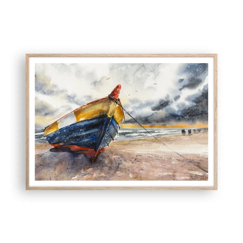 Een poster in een licht eiken lijst - Rust aan de kust - 100x70 cm