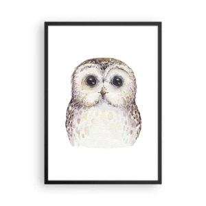 Poster in een zwarte lijst - Een charmant aquarelportret van een uil - 50x70cm - Kijk in mijn ogen - Moderne wanddecoratie voor woonkamer en slaapkamer ARTTOR