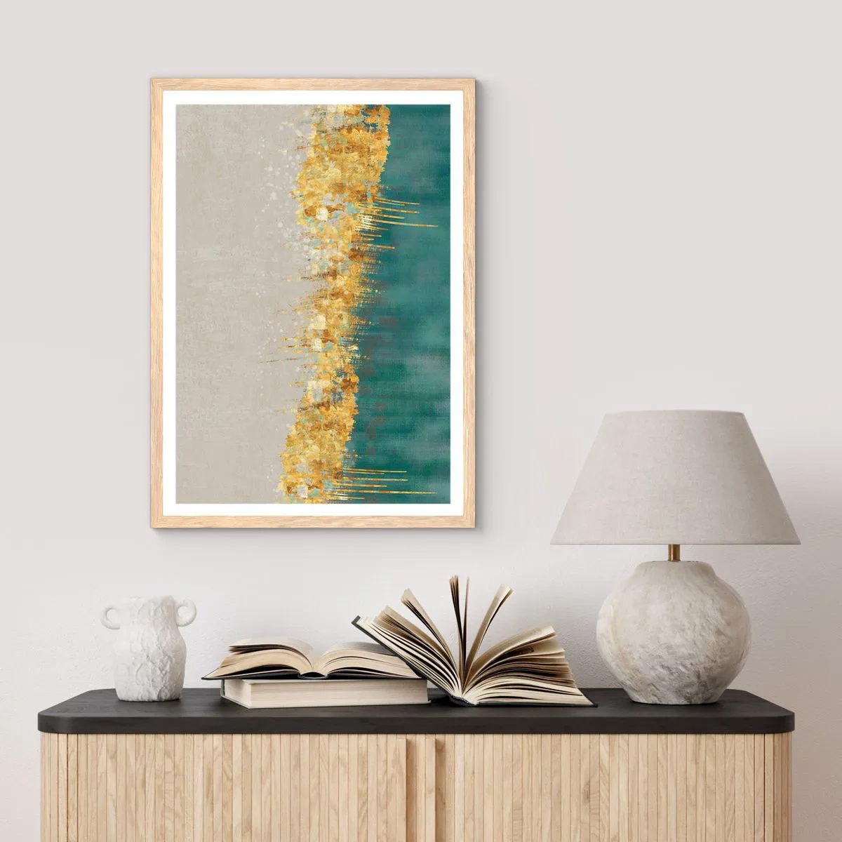Een poster in een licht eiken lijst - De gouden rand - 30x40 cm