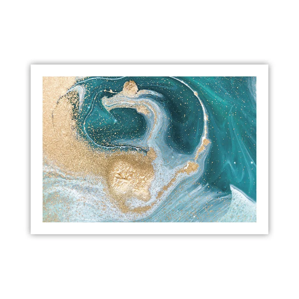 Poster - Een werveling van goud en turkoois - 70x50 cm
