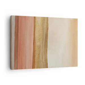Schilderen op canvas - Abstracte strepen in tinten beige, goud en roze op canvas - 70x50cm - Verticale compositie - Moderne wanddecoratie voor woonkamer en slaapkamer ARTTOR