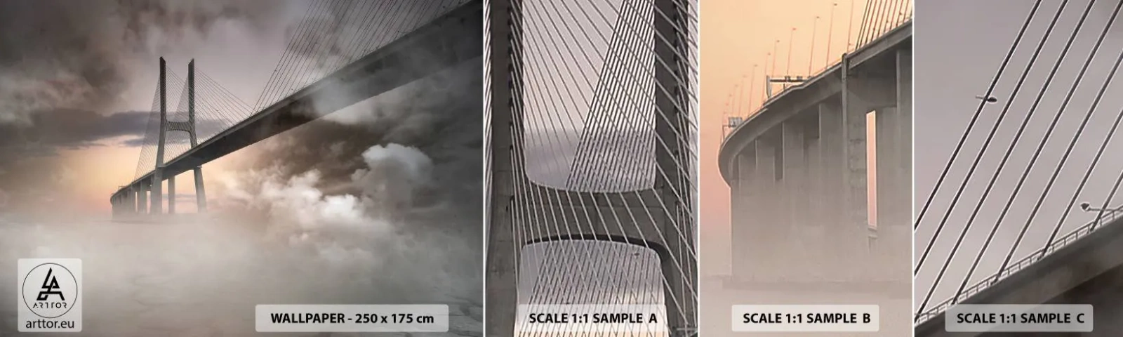 Fotobehang Staaltje Standard Eco - Bij de rivier die niet bestaat - Landschap, Brug, Architectuur - 100x30 cm