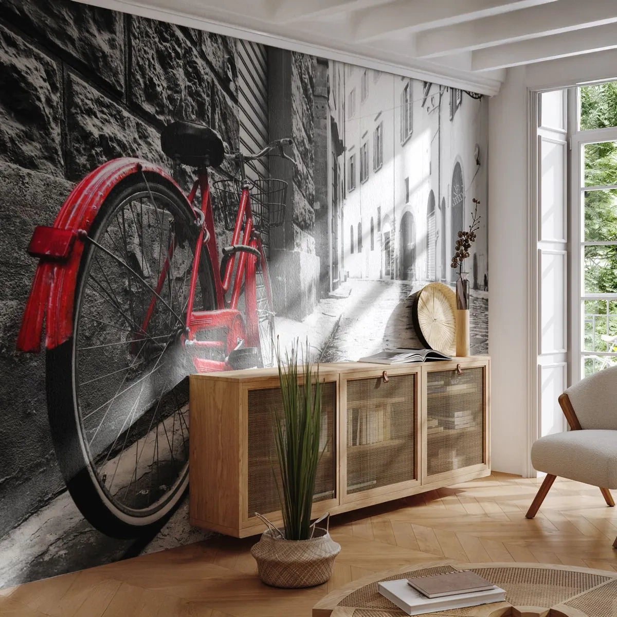 Fotobehang Premium Canvas - Echte schoonheid verveelt niet - Stad, Architectuur, Fiets - 300x210 cm