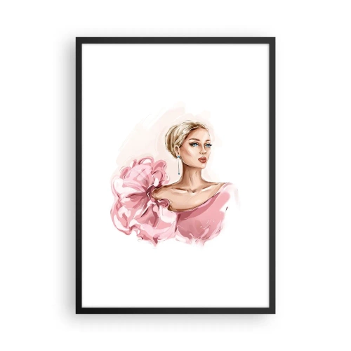 Poster in een zwarte lijst - Elegante vrouw in een roze jurk - 50x70cm - Hoe geschilderd... - Moderne wanddecoratie voor woonkamer en slaapkamer ARTTOR