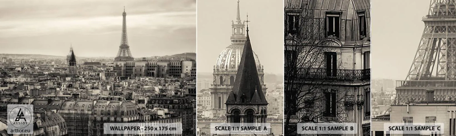 Fotobehang Monster Zelfklevend Deluxe Sticker - Over de daken van Parijs - Stad, Parijs, Architectuur - 100x30 cm