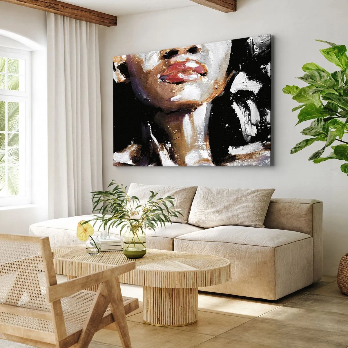 Schilderen op canvas - Portret van een vrouw in expressieve schilderstijl tegen een donkere achtergrond - 70x50cm - Trots zonder vooroordelen - Moderne wanddecoratie voor woonkamer en slaapkamer ARTTOR