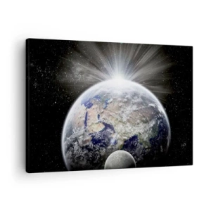 Schilderen op canvas - Aarde en maan verlicht door de gloed van de ruimte - 70x50cm - In volle pracht - Moderne wanddecoratie voor woonkamer en slaapkamer ARTTOR