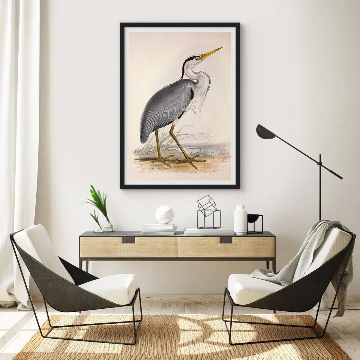 Poster in een zwarte lijst - Charmes van de reiger - 30x40 cm