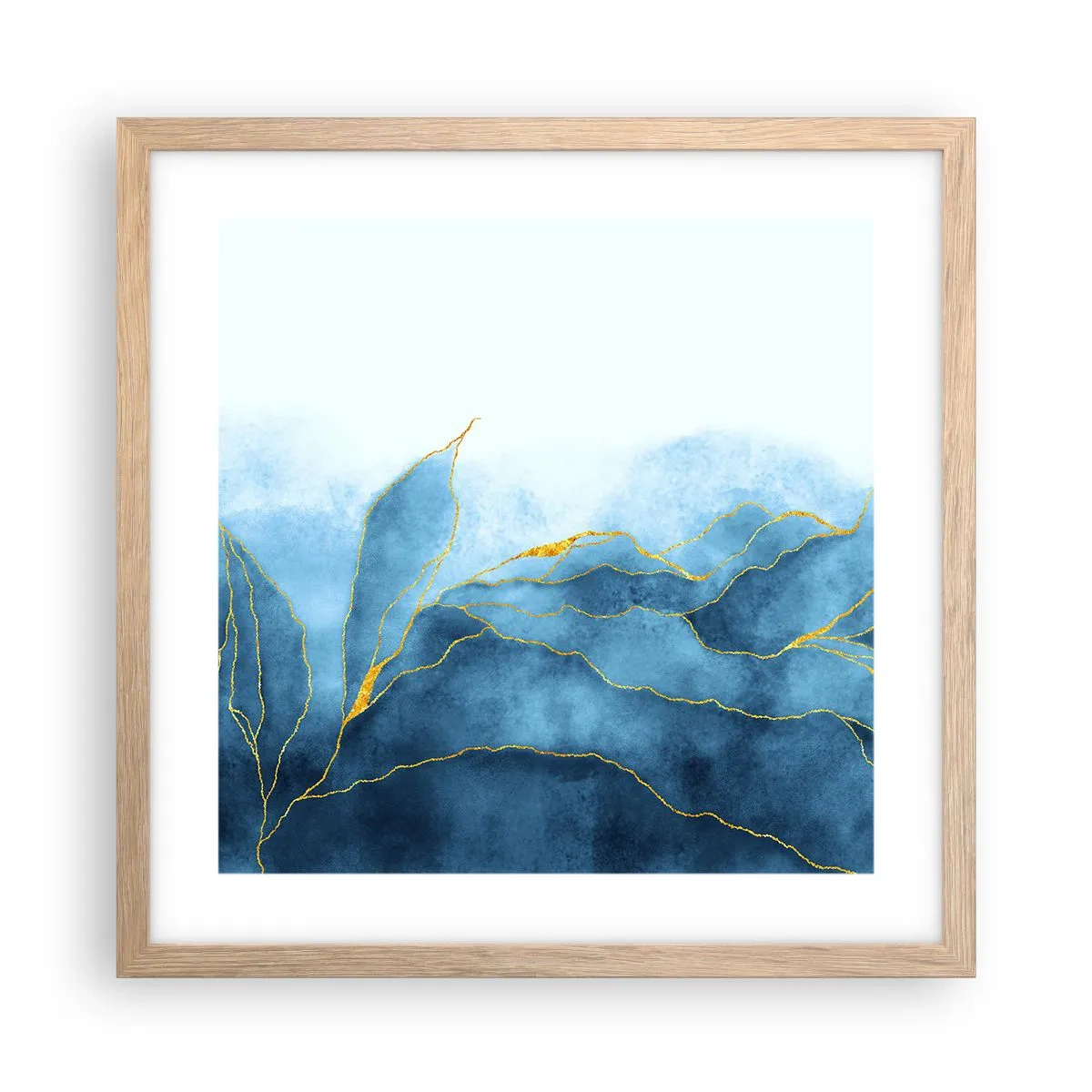 Een poster in een licht eiken lijst - Blauw in goud - 40x40 cm