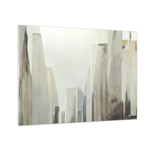 Schilderen op glas - Een abstracte visie op stedelijke gebouwen in een gedempt kleurenpalet - 70x50cm - Droom over de stad - Moderne wanddecoratie voor woonkamer en slaapkamer ARTTOR
