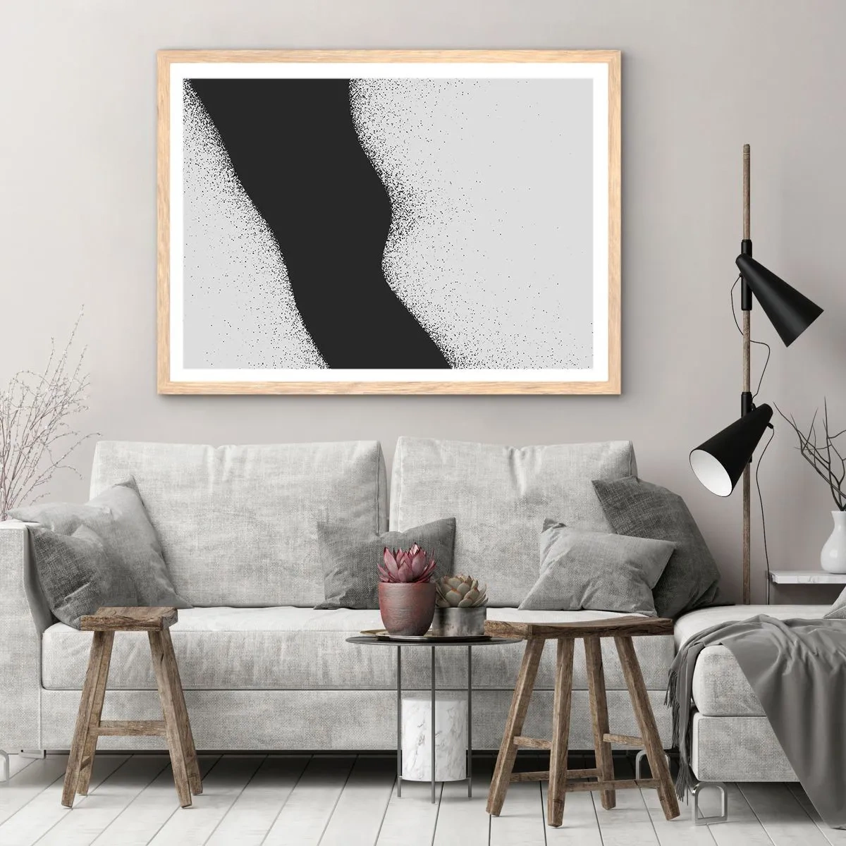 Een poster in een licht eiken lijst - Vloeibare balans - 100x70 cm