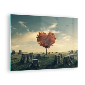Schilderen op glas - Een hartvormige boom omringd door omgehakte stammen op een open plek - 70x50cm - Er is nog steeds hoop - Moderne wanddecoratie voor woonkamer en slaapkamer ARTTOR