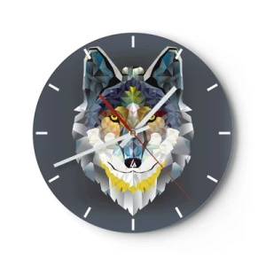 Wandklok - Klok - Geometrisch beeld van een wolf op een donkere achtergrond - 30x30cm - Als we het over de duivel hebben - Moderne wanddecoratie voor woonkamer, keuken en slaapkamer ARTTOR