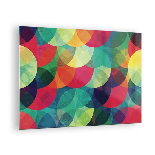 Schilderen op glas - Kleurrijke, overlappende halve cirkels in een intens kleurenpalet - 70x50cm - Beklimming naar de regenboog - Moderne wanddecoratie voor woonkamer en slaapkamer ARTTOR