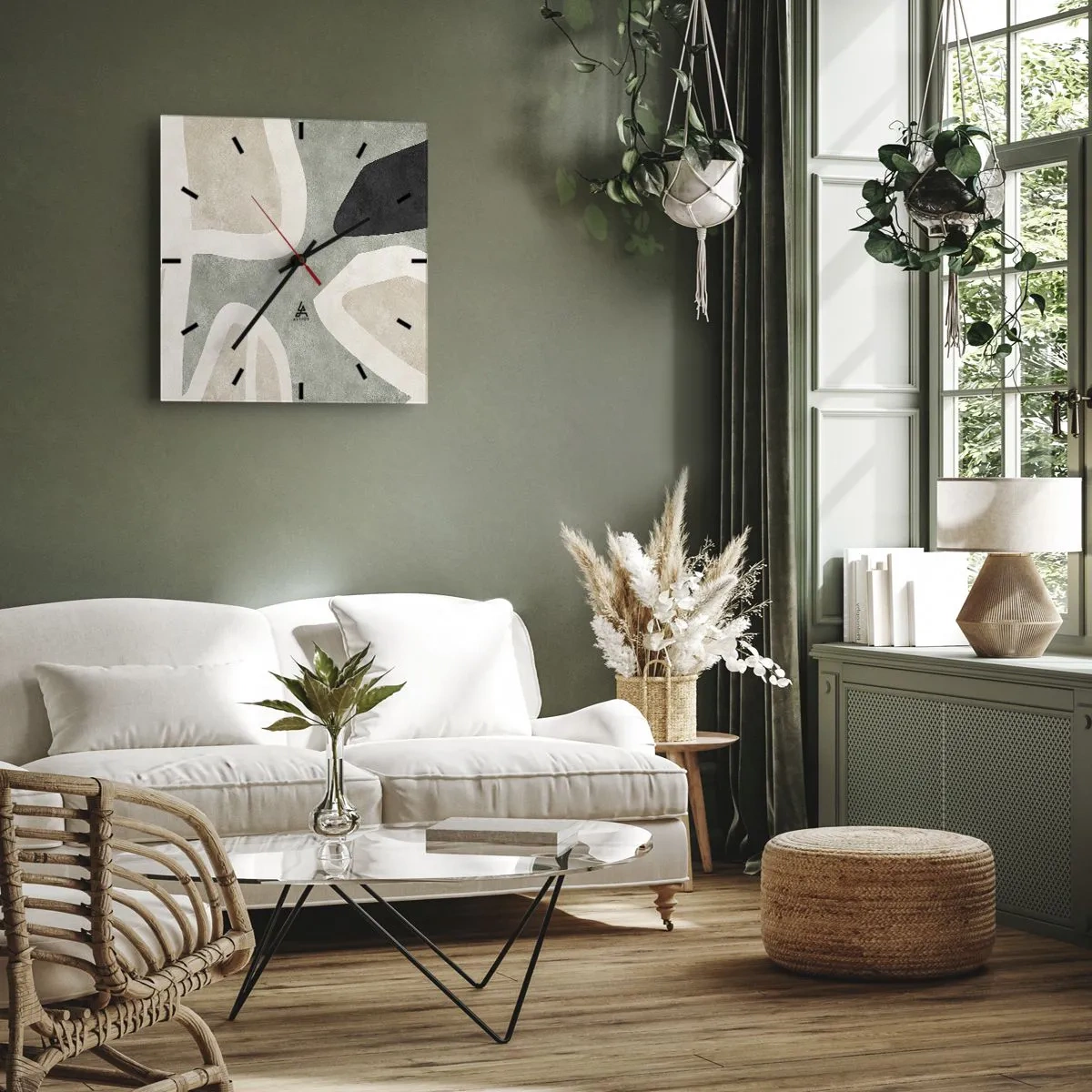 Wandklok - Klok - Compositie met een zwart motief - 40x40 cm