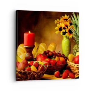 Schilderen op canvas - Stilleven met brood en fruit - 30x30 cm