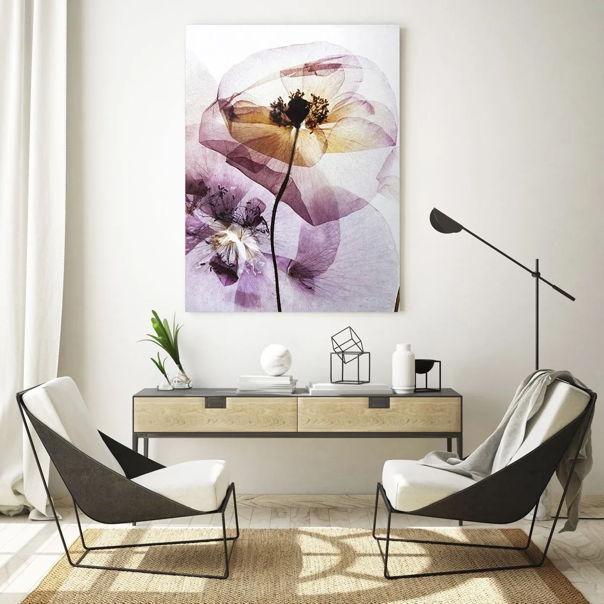 Schilderen op glas - Transparante lichaamsbloemen - 80x120 cm