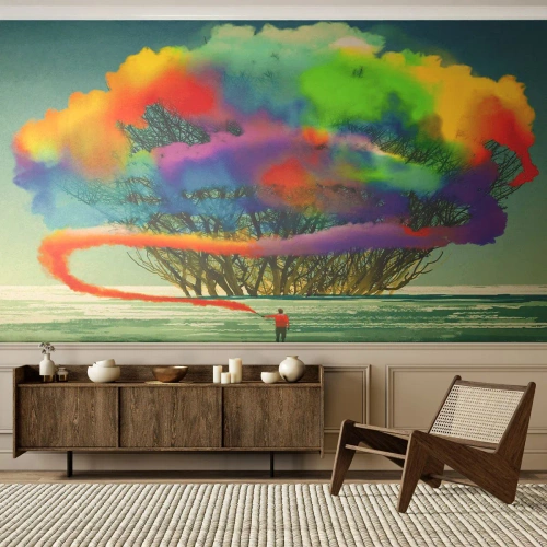 Fotobehang Premium Canvas - Breng deze wereld tot leven - Abstractie, Man, Modern patroon - 250x175 cm