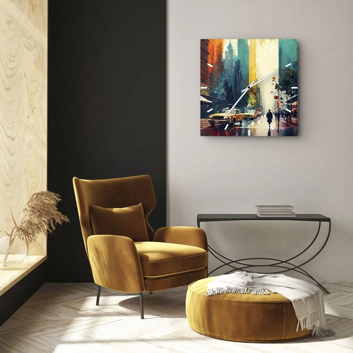 Wandklok - Klok - New York – zelfs de regen is hier kleurrijk - 30x30 cm