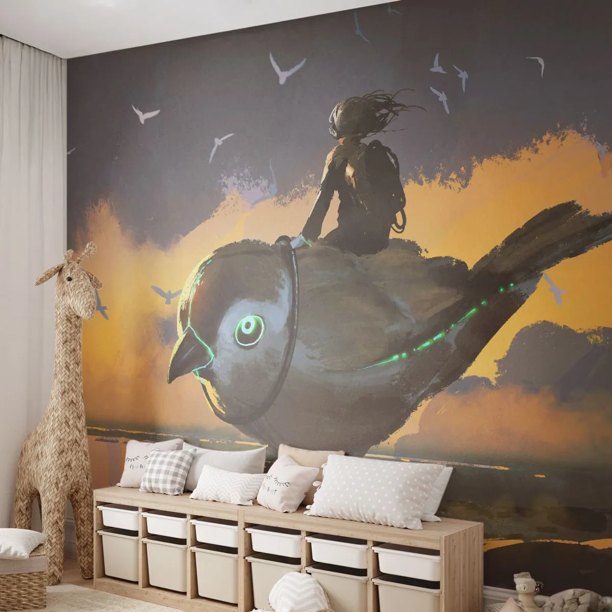 Zelfklevend Fotobehang Deluxe Sticker - Een tussenstop op een fantastische reis - Abstractie, Vogel, Fantasie - 250x175 cm