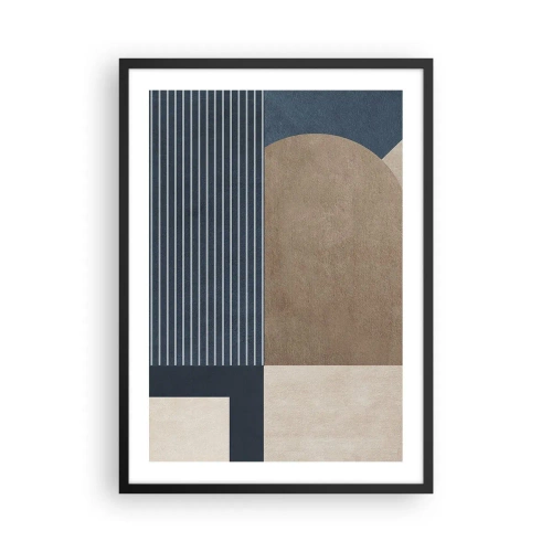 Poster in een zwarte lijst - Abstracte geometrische compositie in tinten marineblauw en beige - 50x70cm - Een compositie van eenvoud en rondheid - Moderne wanddecoratie voor woonkamer en slaapkamer ARTTOR