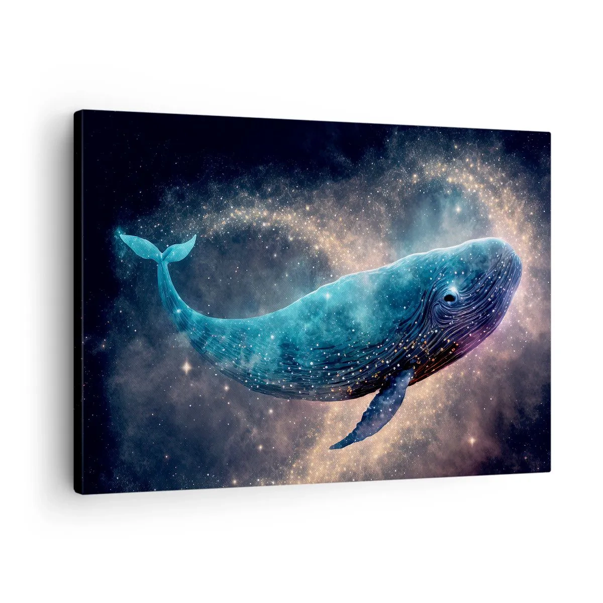 Schilderen op canvas - Een ruimtewalvis met een sterrenstelsel op de achtergrond - 70x50cm - Er is zo’n wereld… - Moderne wanddecoratie voor woonkamer en slaapkamer ARTTOR