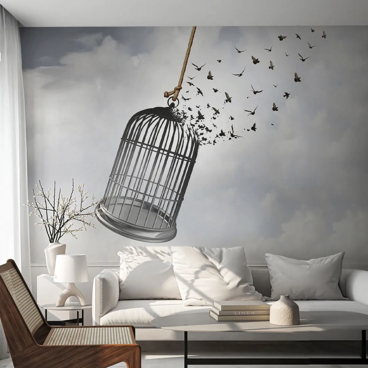 Fotobehang Premium Canvas - Geloof ... Hoop ... Vrijheid! - Abstractie, Vogels, Deel - 100x70 cm