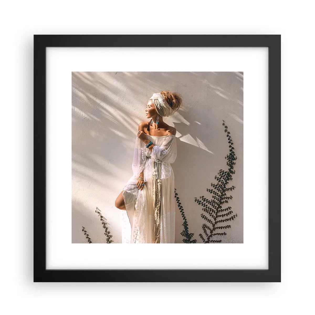 Poster in een zwarte lijst - De zon en het meisje - 30x30 cm