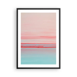 Poster in een zwarte lijst - Een delicate abstractie in pasteltinten van roze en blauw. - 50x70cm - Abstractie bij dageraad - Moderne wanddecoratie voor woonkamer en slaapkamer ARTTOR