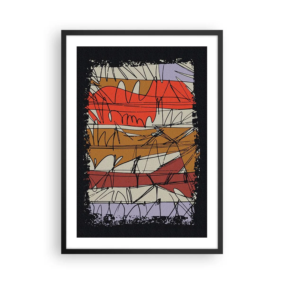 Poster in een zwarte lijst - Een abstracte compositie met dynamische lijnen en kleuren. - 50x70cm - Spontane compositie - Moderne wanddecoratie voor woonkamer en slaapkamer ARTTOR