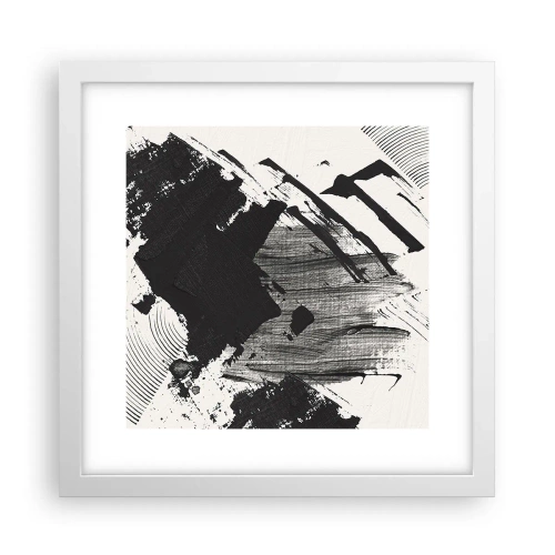 Poster in een witte lijst - Abstractie – expressie van zwart - 30x30 cm
