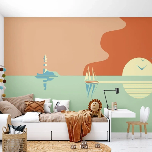Fotobehang Standard Eco - Het perfecte zeelandschap - Abstractie, Zeilschip, Lantaarn - 200x140 cm