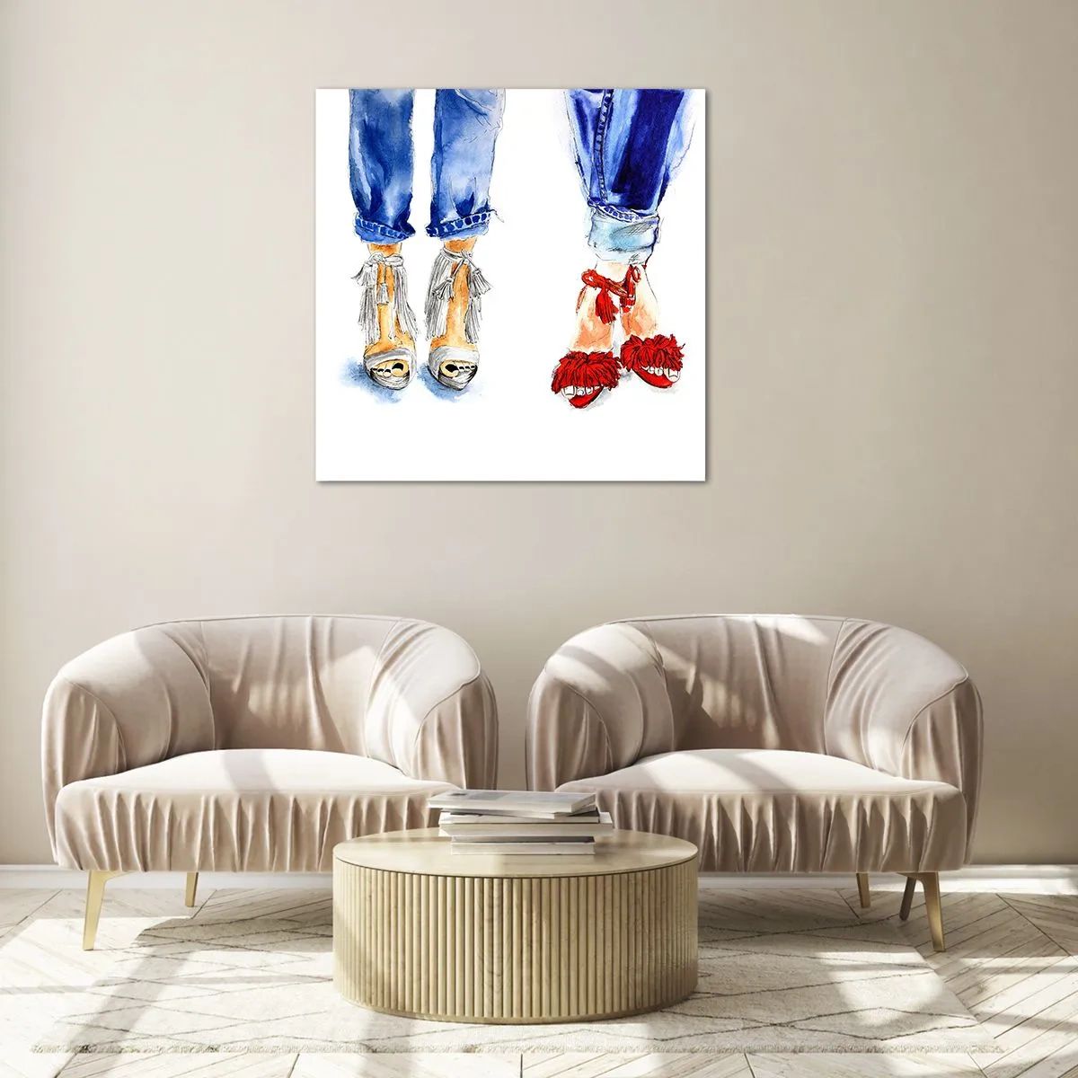 Schilderen op glas - Misschien gaan we wandelen? - 30x30 cm