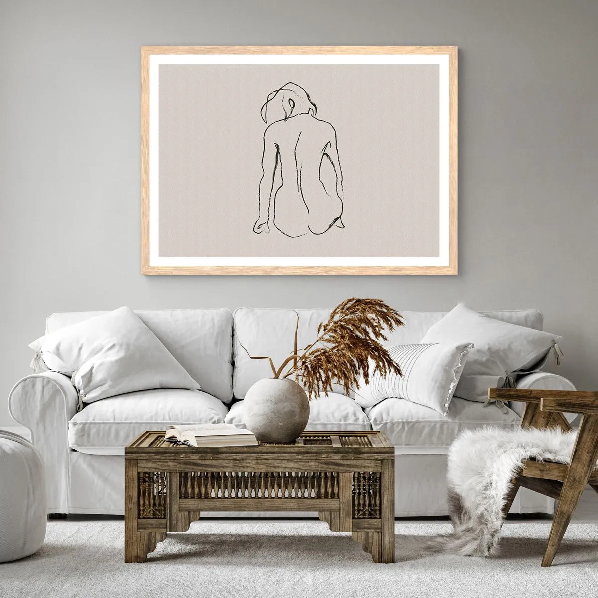 Een poster in een licht eiken lijst - Naakt meisje - 70x50 cm