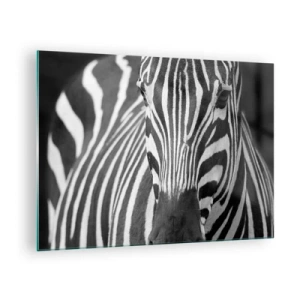 Schilderen op glas - Zwart-witportret van een zebra met zichtbare strepen - 70x50cm - De wereld is zwart-wit - Moderne wanddecoratie voor woonkamer en slaapkamer ARTTOR