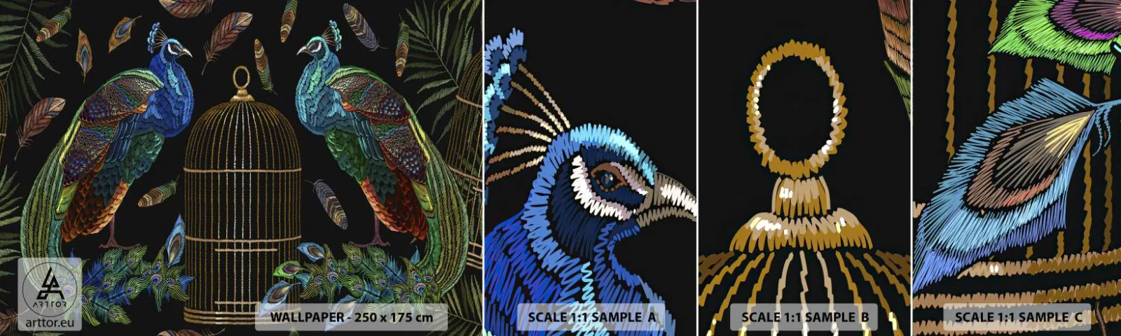 Fotobehang Monster Zelfklevend Deluxe Sticker - In koninklijke gewaden - Abstractie, Pauw, Pauwenveer - 100x30 cm