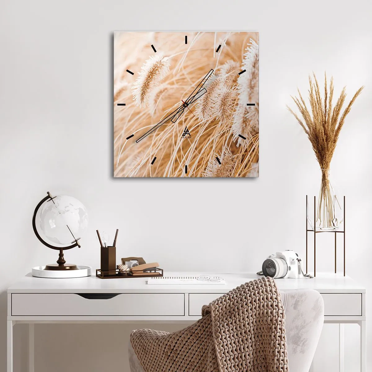 Wandklok - Klok - Het gouden geritsel van het gras - 40x40 cm