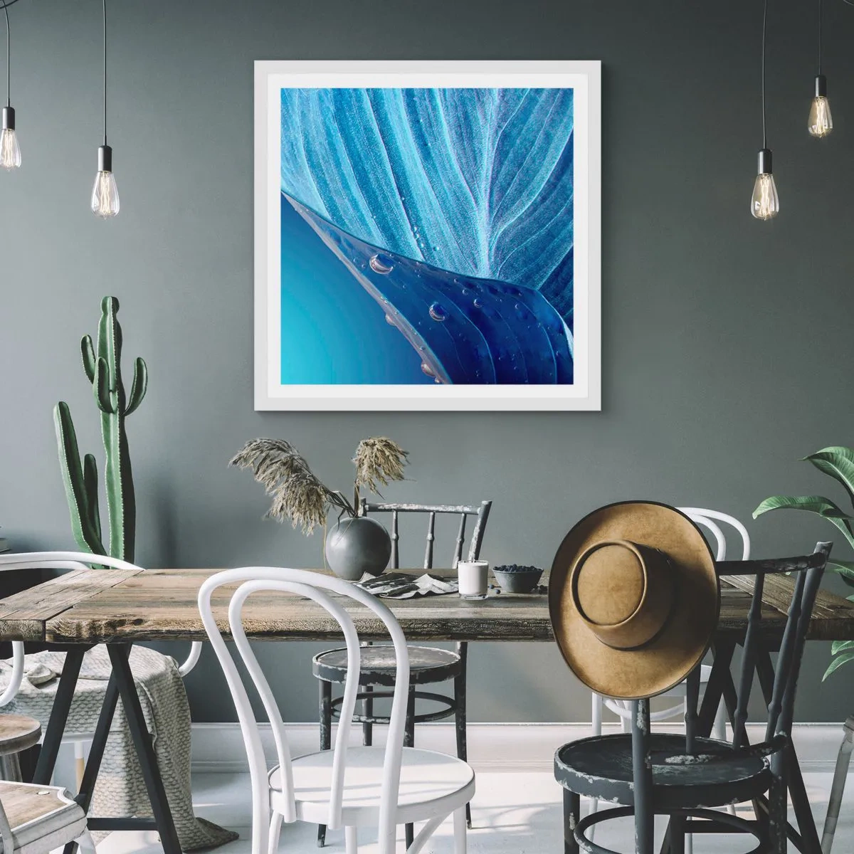 Poster in een witte lijst - Verborgen druppels blauw - 30x30 cm