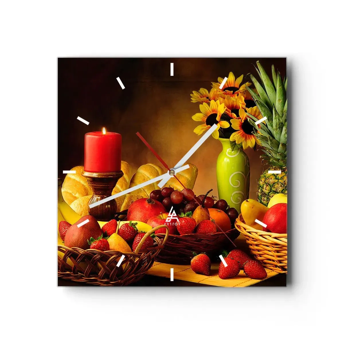 Wandklok - Klok - Stilleven met brood en fruit - 40x40 cm
