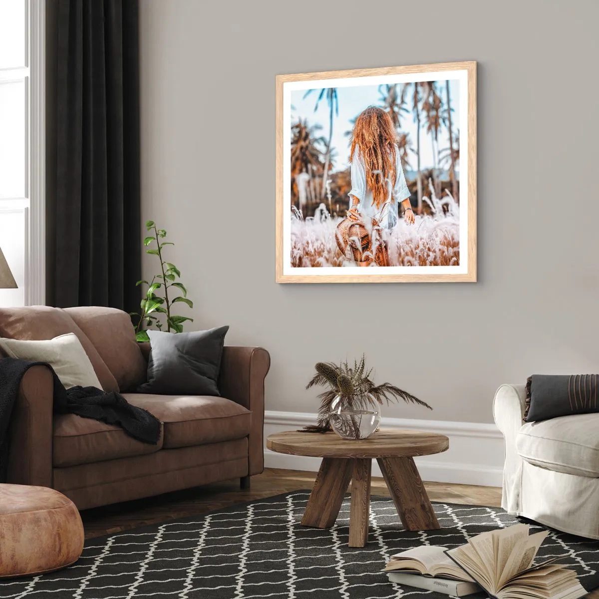 Een poster in een licht eiken lijst - Geboren uit graspluis - 60x60 cm