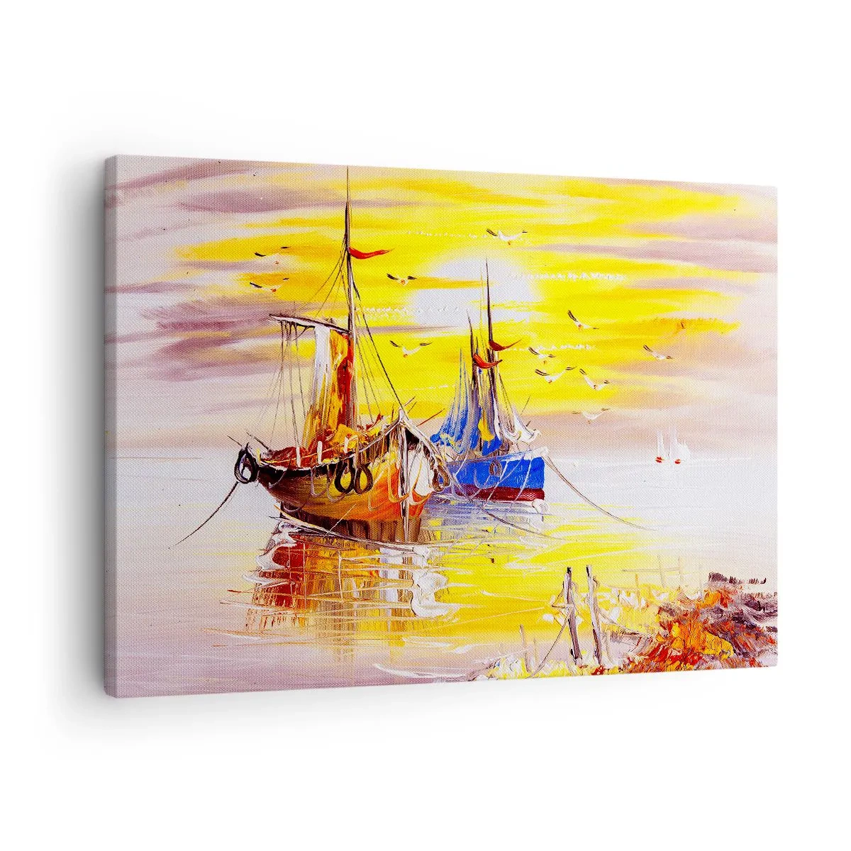 Schilderen op canvas - Een schilderachtig tafereel van boten op een kalme zee - 70x50cm - Een welverdiende rust in de haven - Moderne wanddecoratie voor woonkamer en slaapkamer ARTTOR