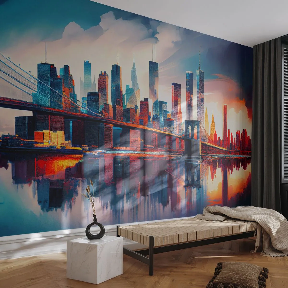 Fotobehang Premium Sand - Een droomachtig New York - Stad, Brug, Architectuur - 350x256 cm