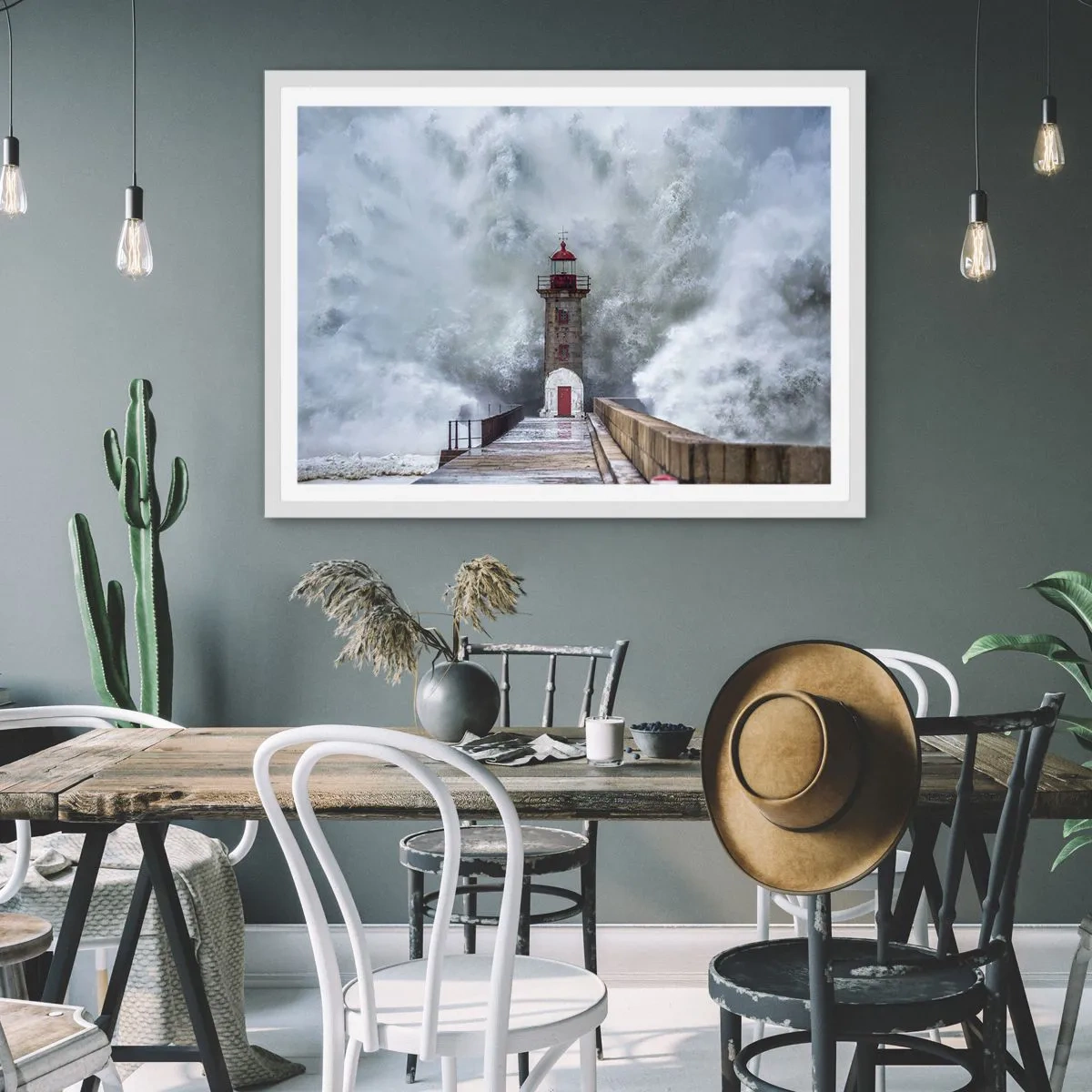 Poster in een witte lijst - Het gebrul van het water, het geluid zal blazen - 70x50 cm