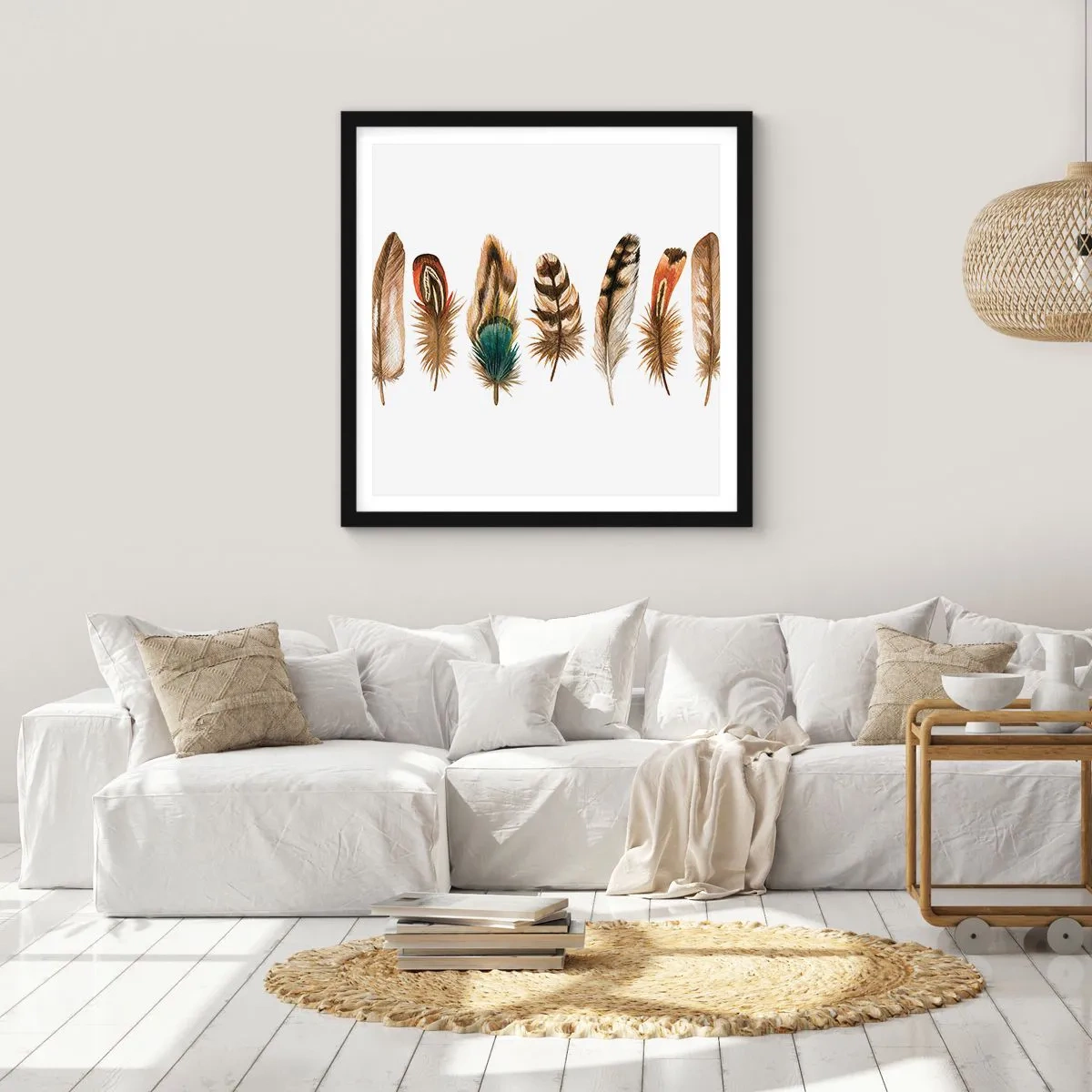 Poster in een zwarte lijst - Een gevederde variatie - 30x30 cm