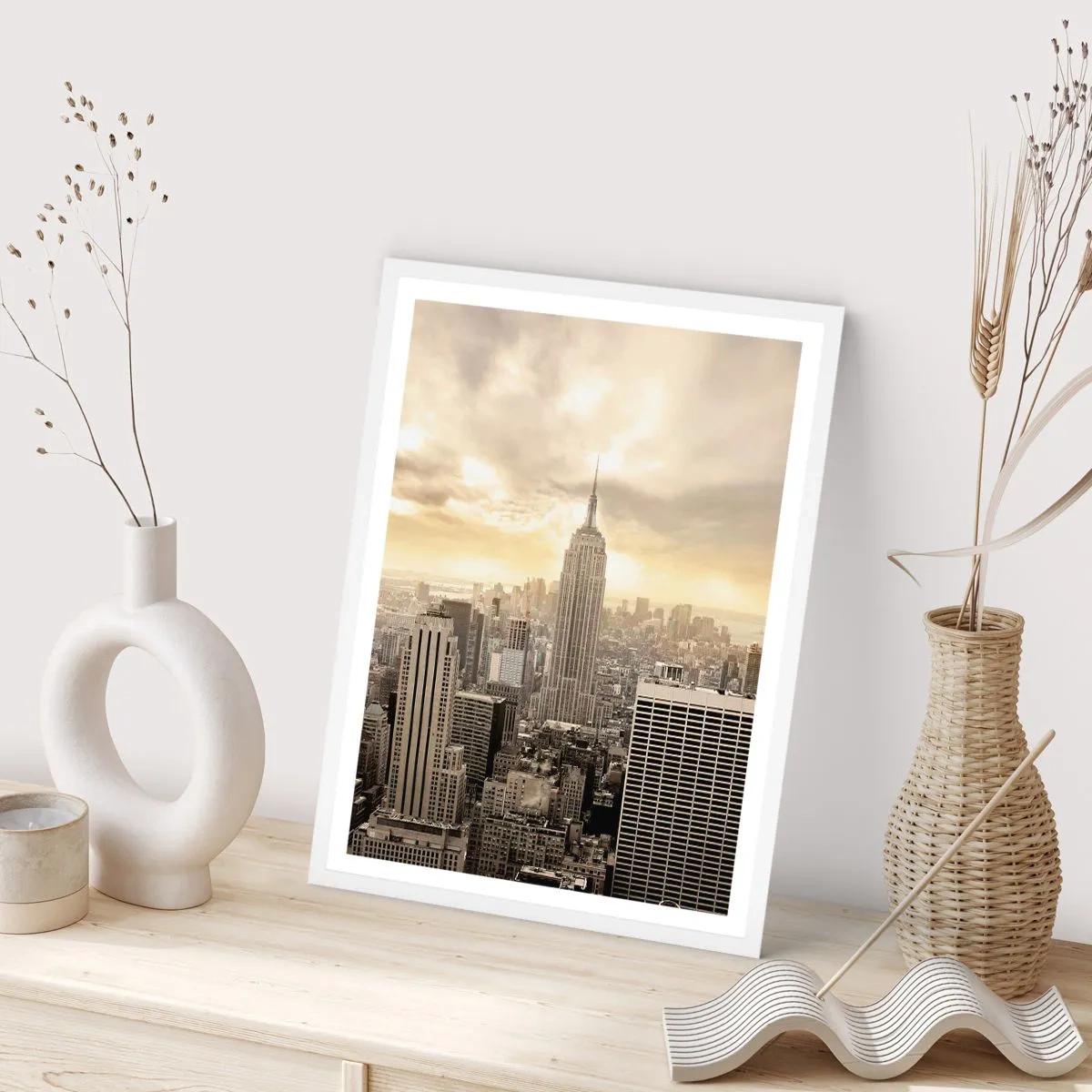 Poster in een witte lijst - New York geweven van grijs - 50x70 cm
