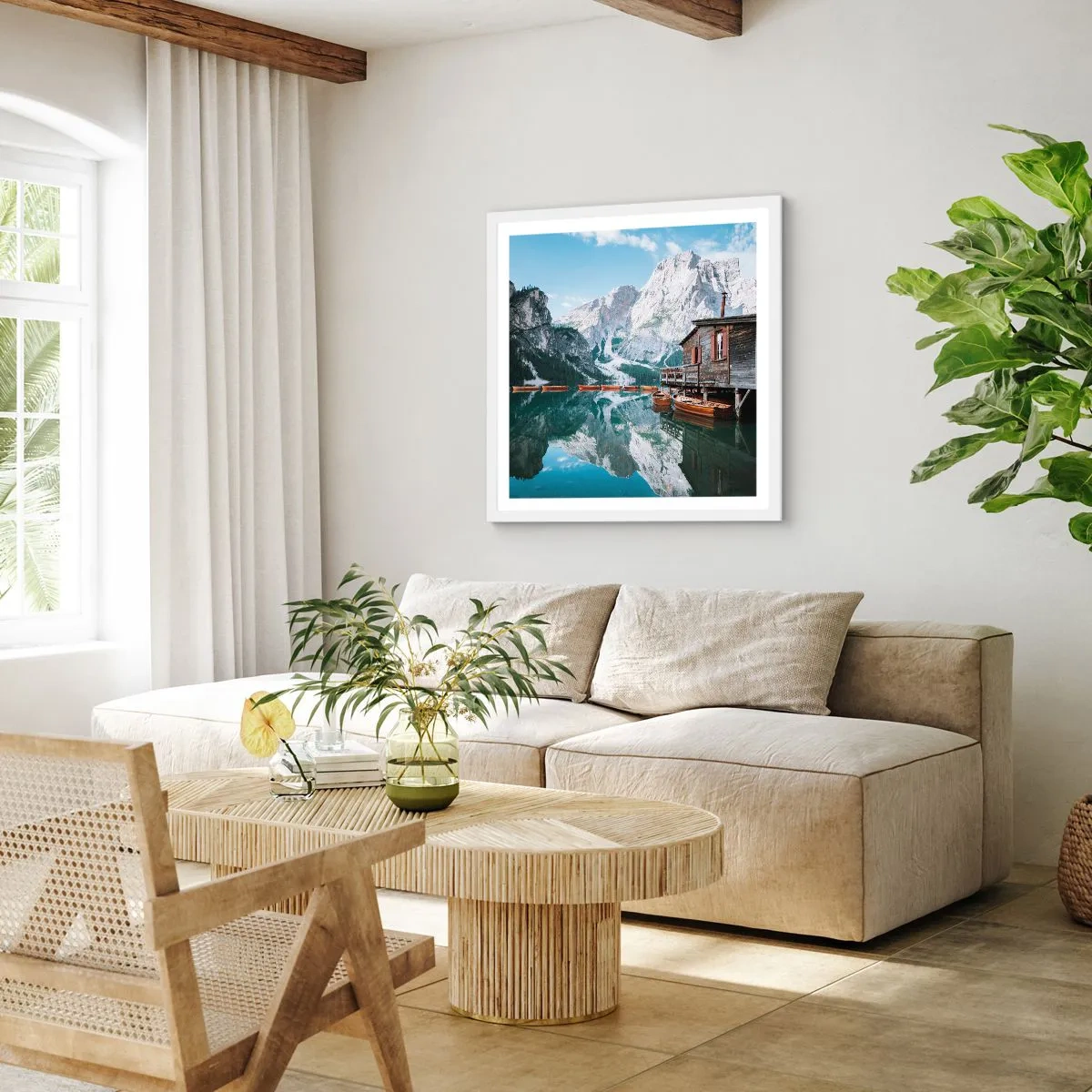 Poster in een witte lijst - Een kristalheldere bergochtend - 50x50 cm