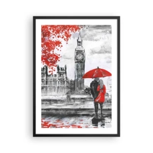 Poster in een zwarte lijst - Een figuur met een rode paraplu voor de Big Ben in Londen - 50x70cm - Verliefd op Londen - Moderne wanddecoratie voor woonkamer en slaapkamer ARTTOR