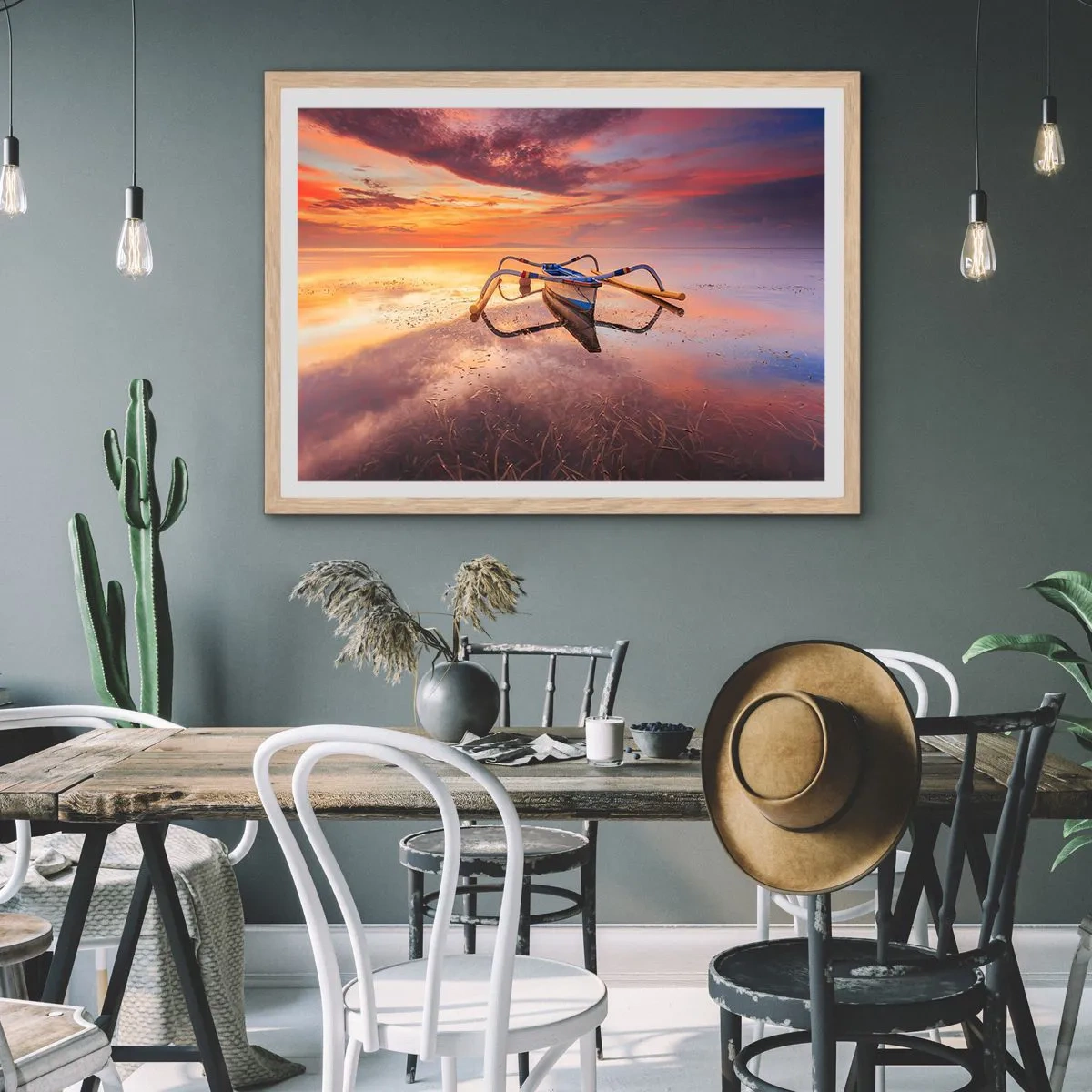 Een poster in een licht eiken lijst - De rust van een tropische avond - 100x70 cm